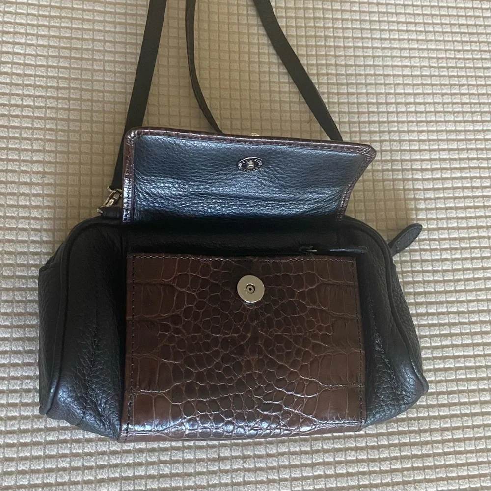 Brighton Black and Brown Croc-Embossed Crossbody